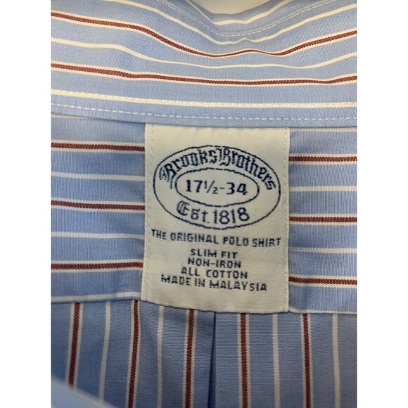 Brooks Brothers Mens Slim Fit Cotton Striped Dress Shirt 17.5 neck L/XL RN10508 - Picture 2 of 8